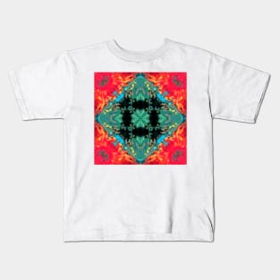 Psychedelic Kaleidoscope Square Red and Teal Kids T-Shirt